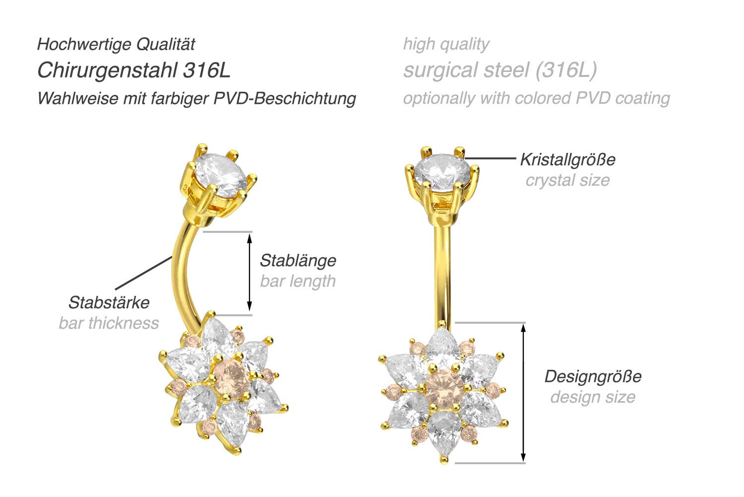 Surgical steel bananabell CRYSTAL FLOWER