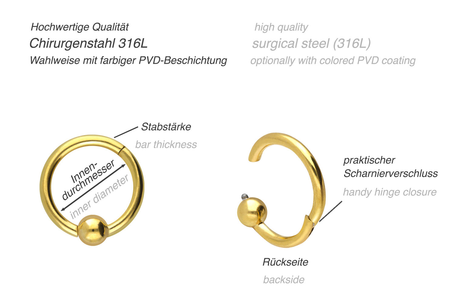 Surgical steel segment ring clicker BALL