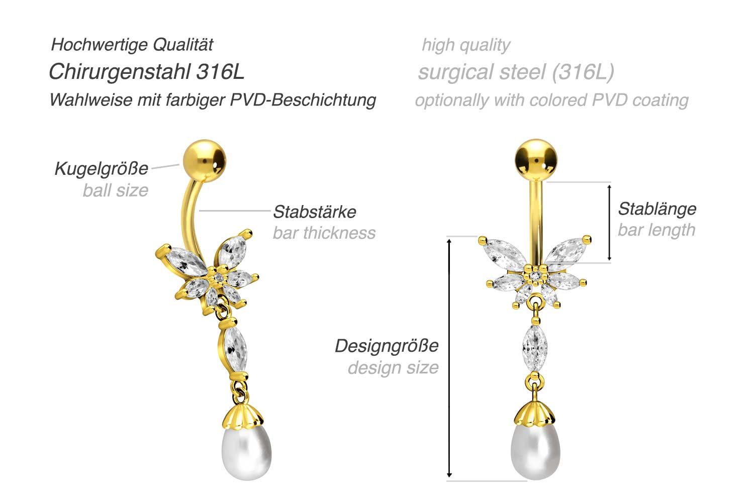 Surgical steel bananabell with brass design BUTTERFLY + SYNTHETIC PEARL ++SALE++