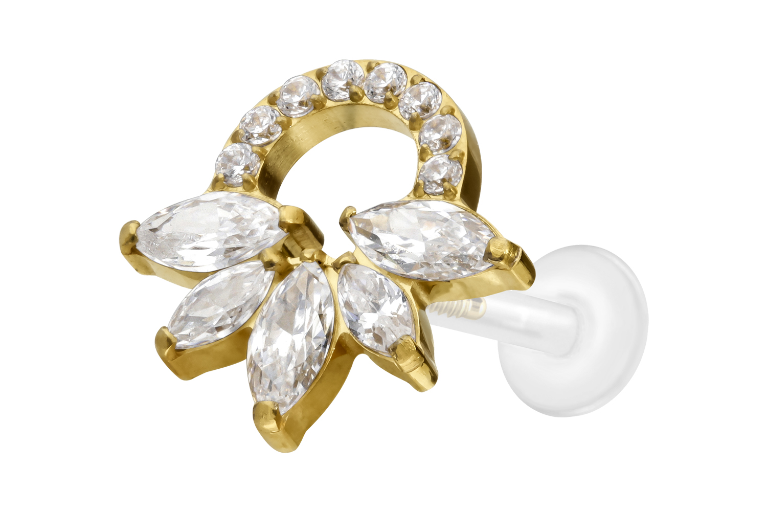 PTFE Labret mit Innengewinde + Titan-Aufsatz KRISTALLRASSEL