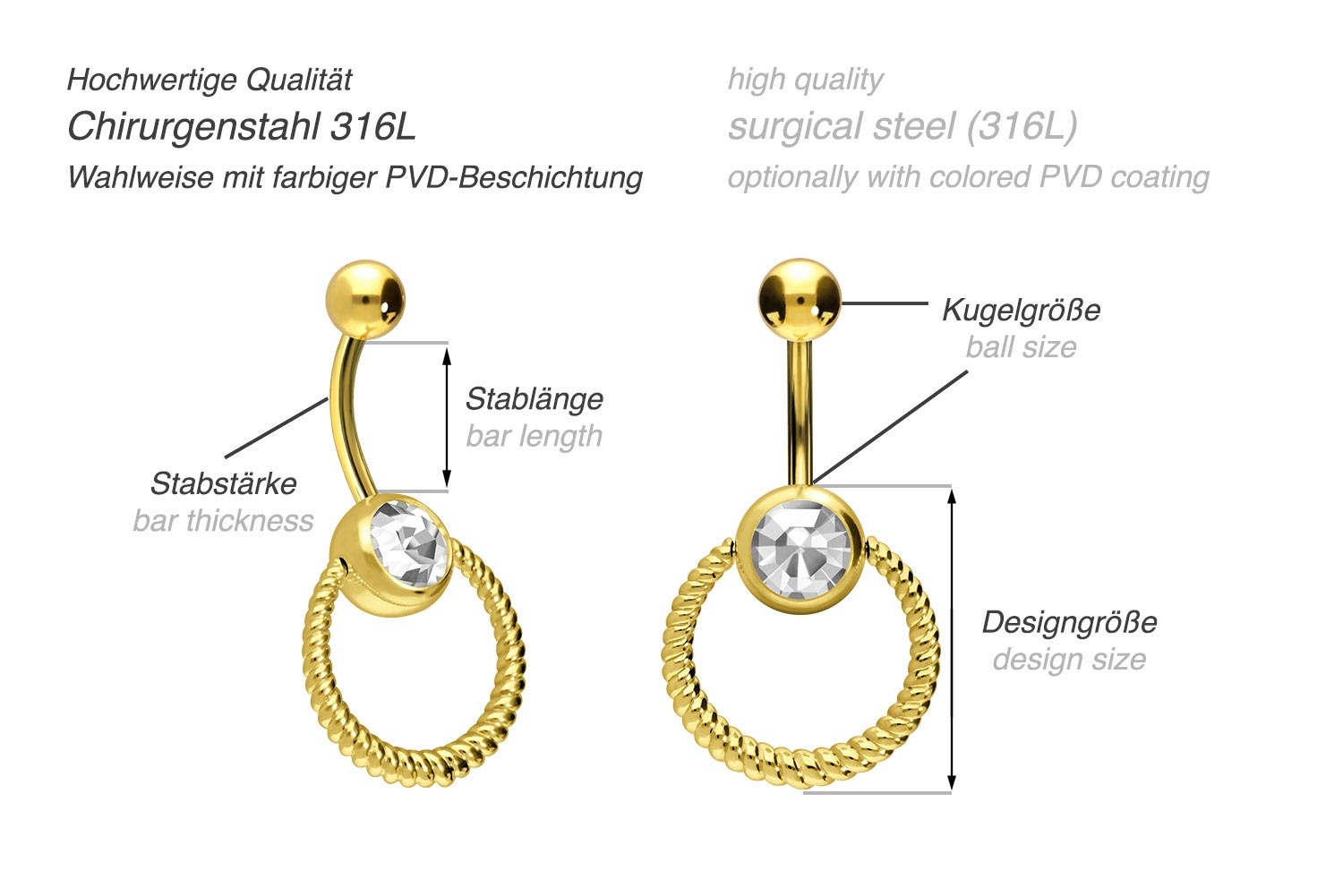 Chirurgenstahl Bananabell mit Brass-Design GEDREHTER RING ++SALE++