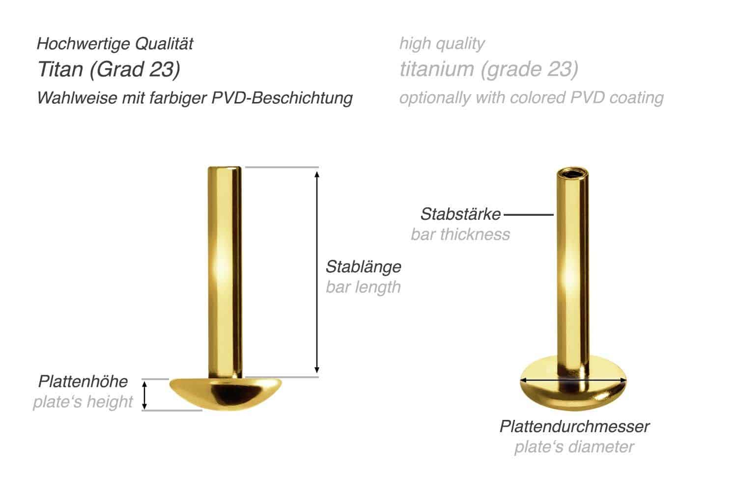 Titanium labret with internal thread without ball ROUNDED PLATE
