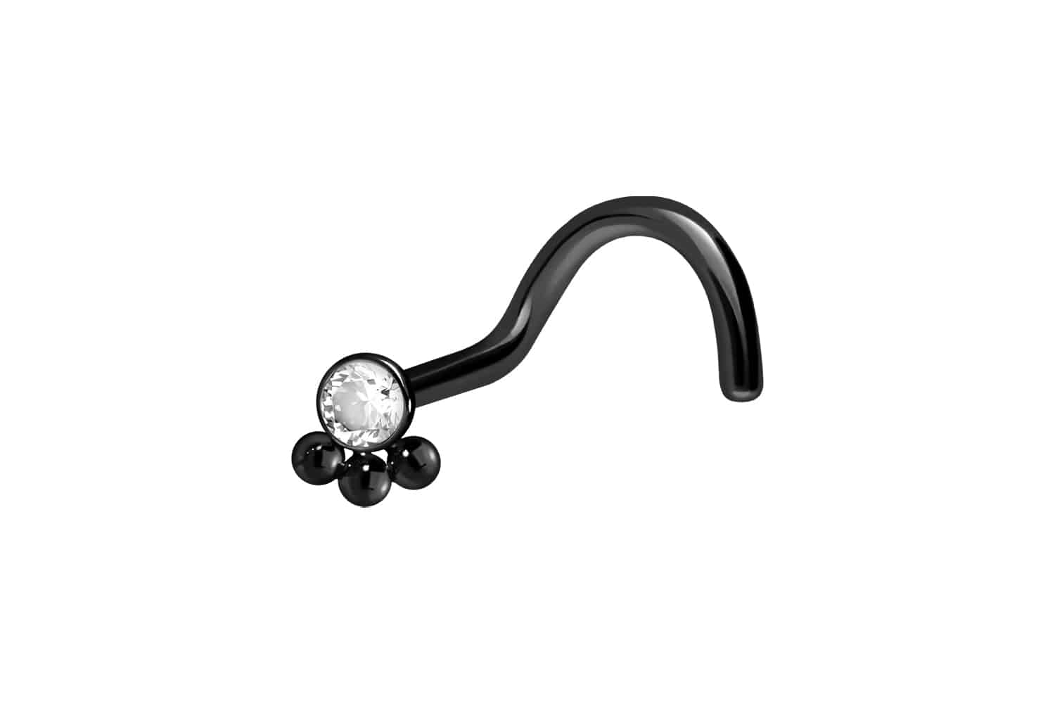 Titanium nose stud spiral CRYSTAL + 3 BALLS