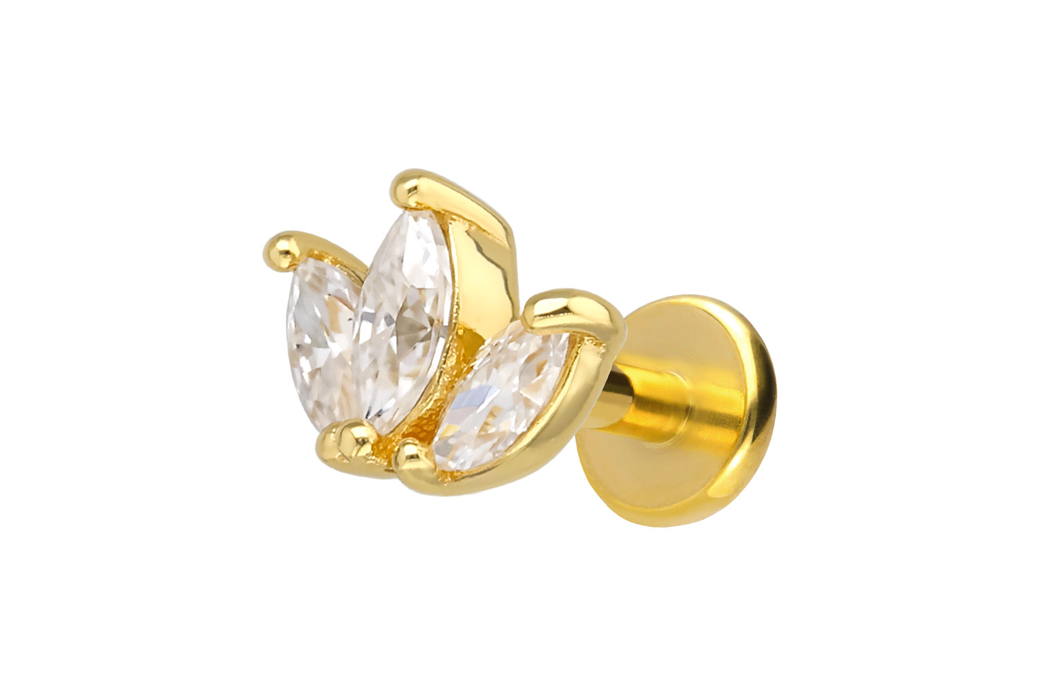 Titanium labret with internal thread + 925 silver attachment 3 MOISSANITE DROPS