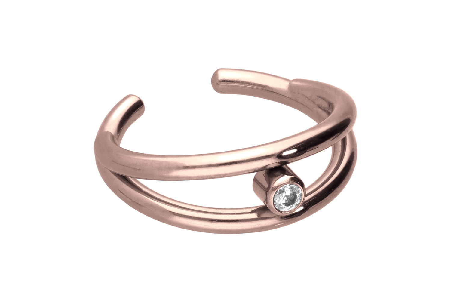 Chirurgenstahl Fake Ohrring 2 RINGE + KRISTALL