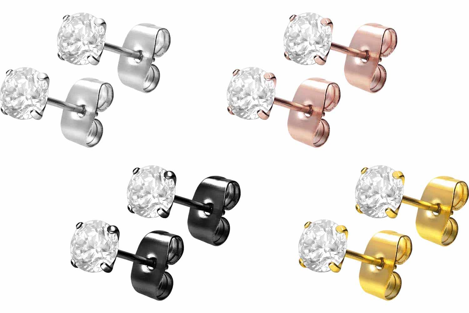 Surgical steel ear studs SETTED CRYSTAL