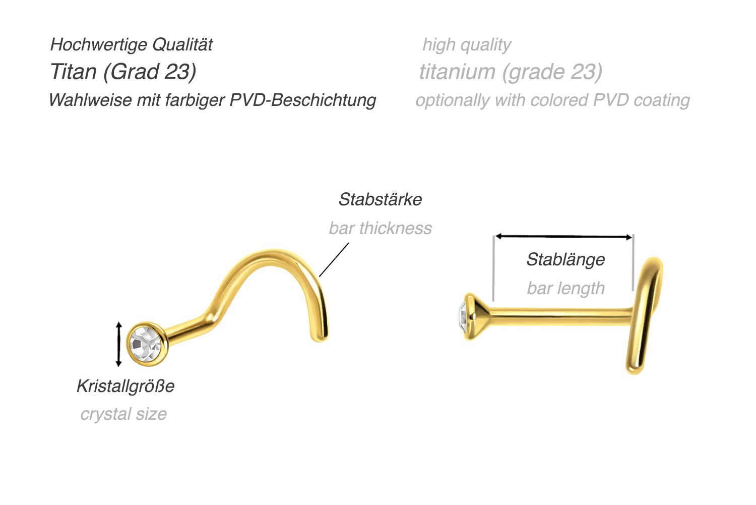 Titan Nasenstecker Spirale FLACHER KRISTALL