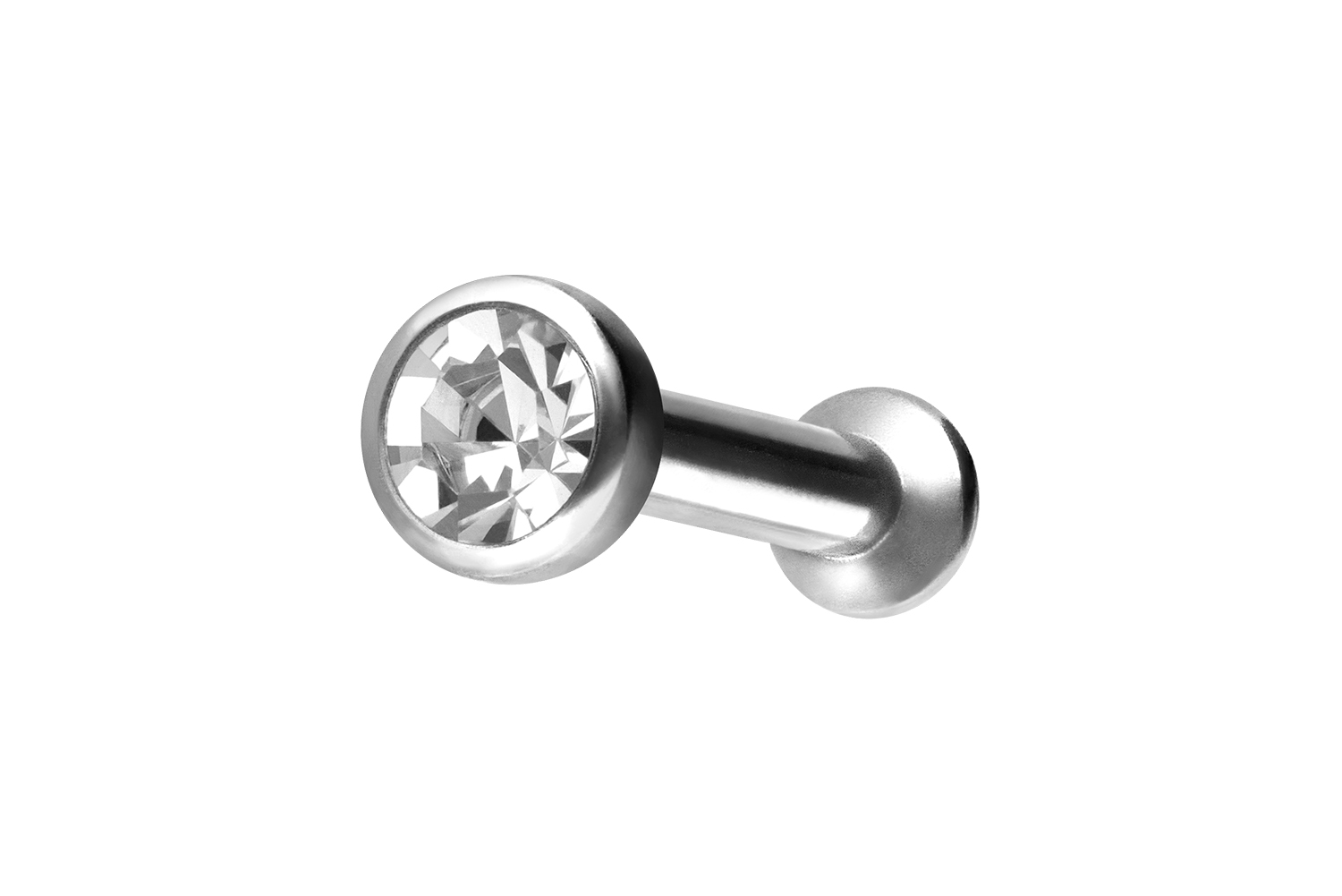 Titan Triple Piercing Mini Labret mit Innengewinde FLAT-DISC + KRISTALL
