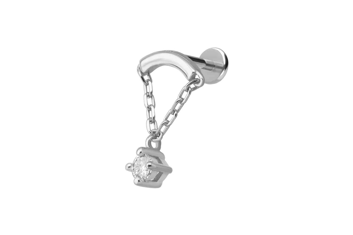 Titanium labret with internal thread + 925 silver attachment MOISSANITE + ARCH + CHAIN