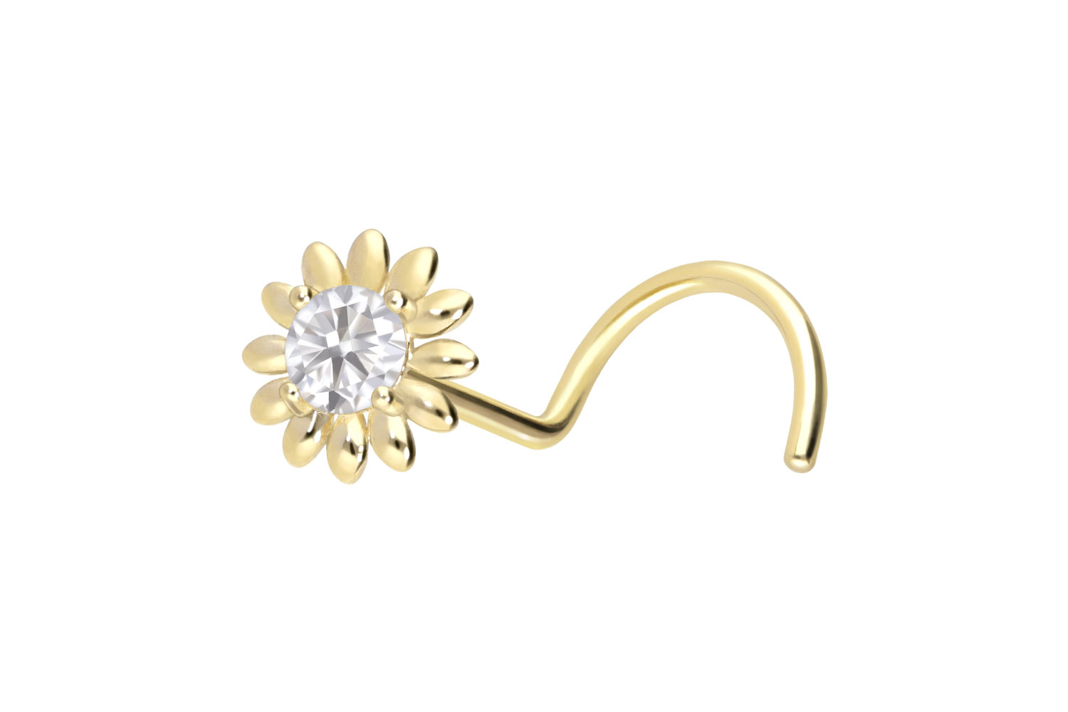 14/18 carat gold nose stud spiral MOISSANITE + FLOWER
