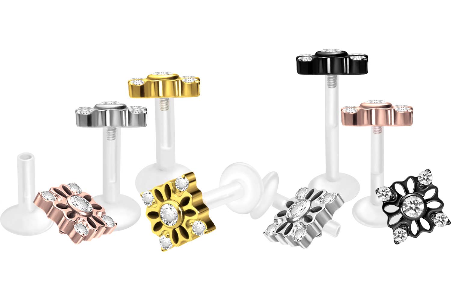 PTFE labret with internal thread + titanium attachment CRYSTAL FLOWER