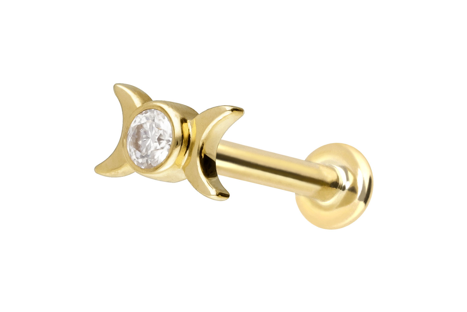 14 Karat Gold Labret mit Innengewinde MOISSANIT + 2 MONDE