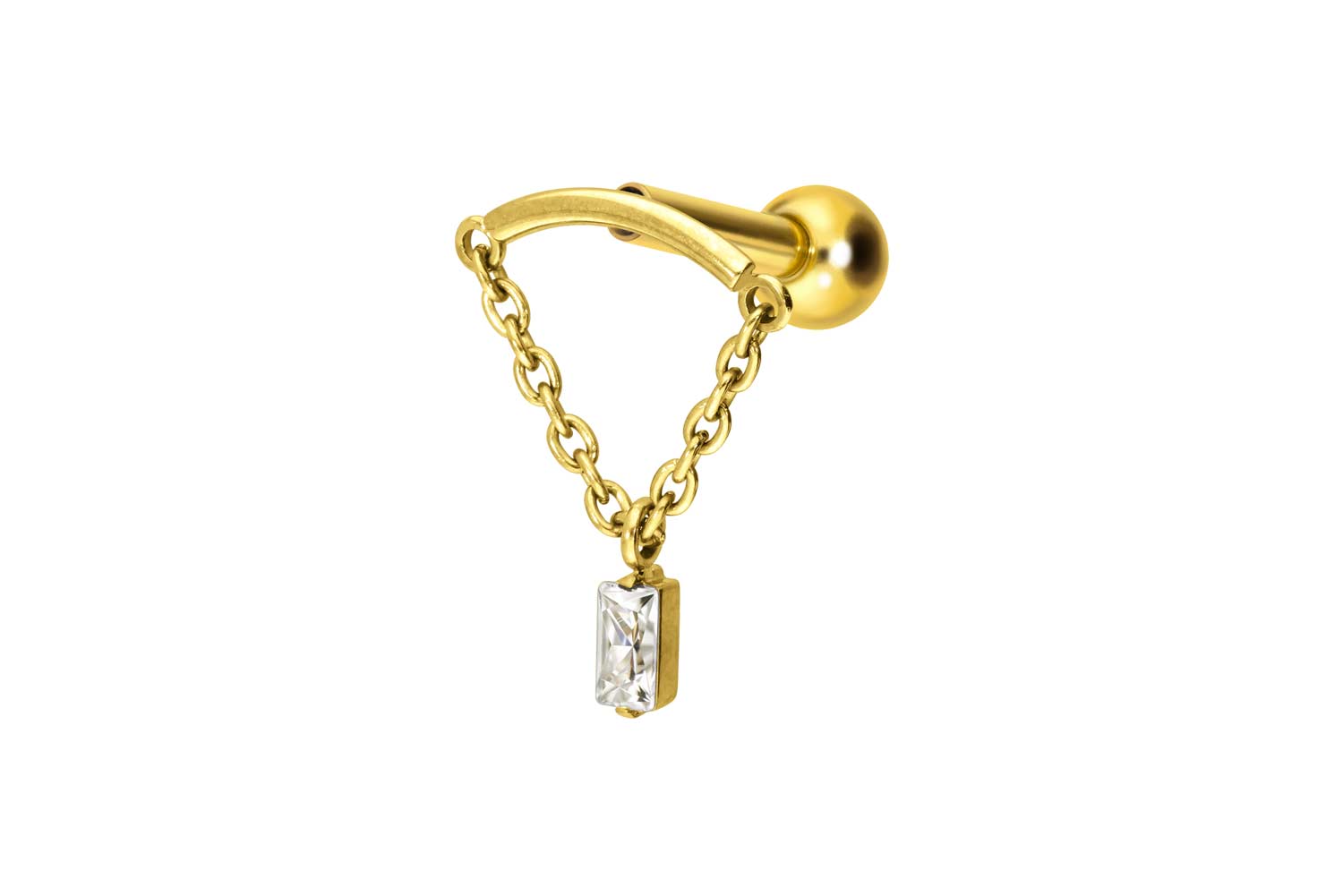 Titan Ohrpiercing mit Innengewinde BOGEN + KETTE + KRISTALLRECHTECK