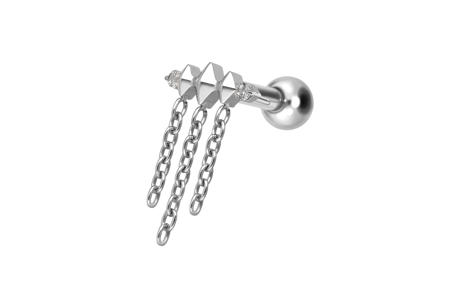 Titan Ohrpiercing mit Innengewinde 3 RAUTEN + KETTEN
