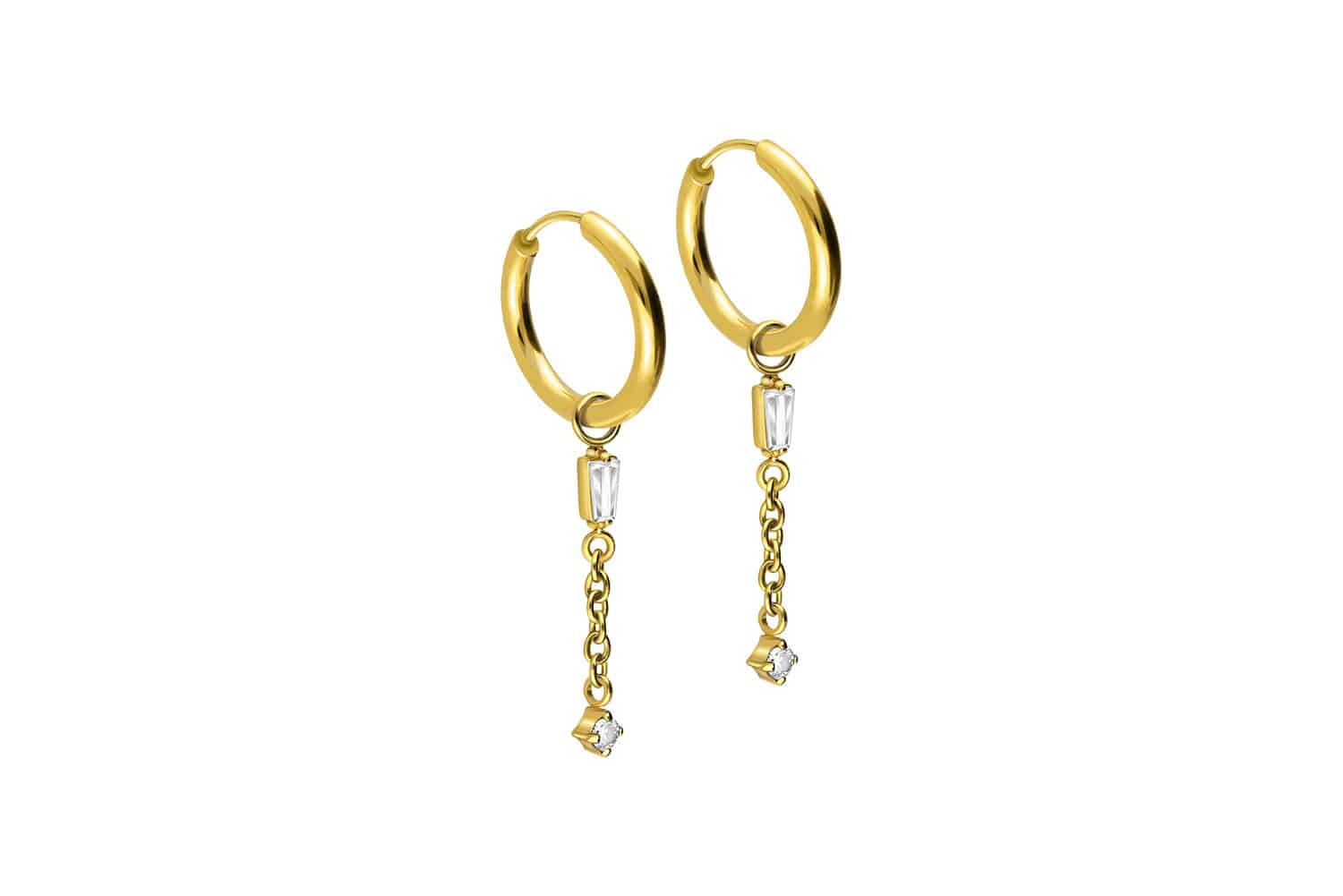 Surgical steel ear clicker creoles 2 CRYSTALS + CHAIN