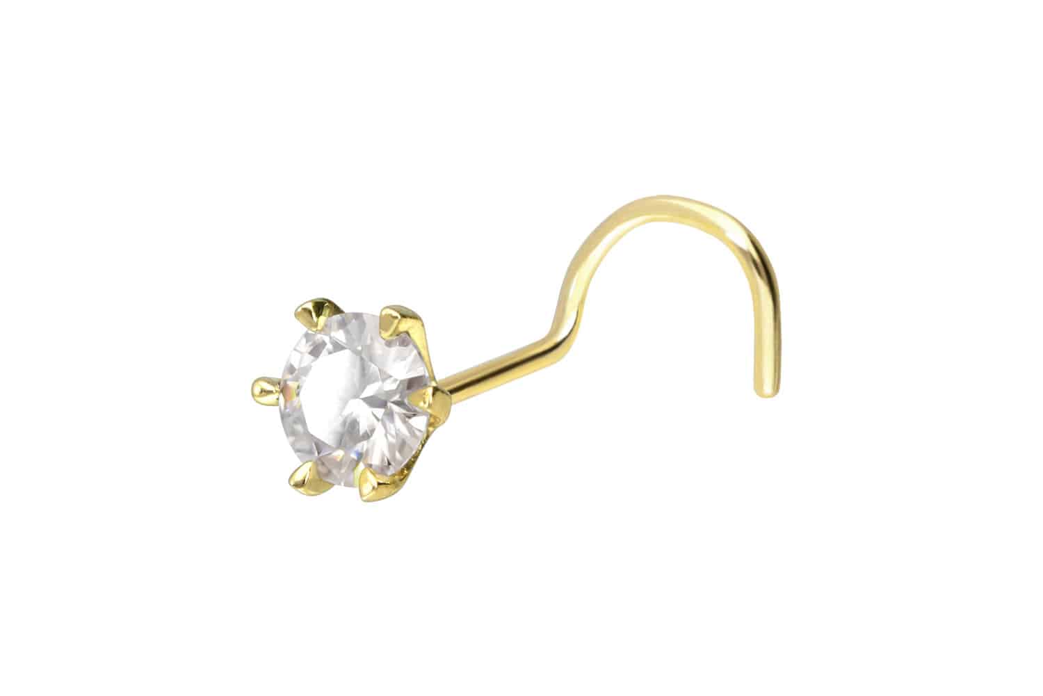 14/18 carat gold nose stud spiral SET MOISSANITE
