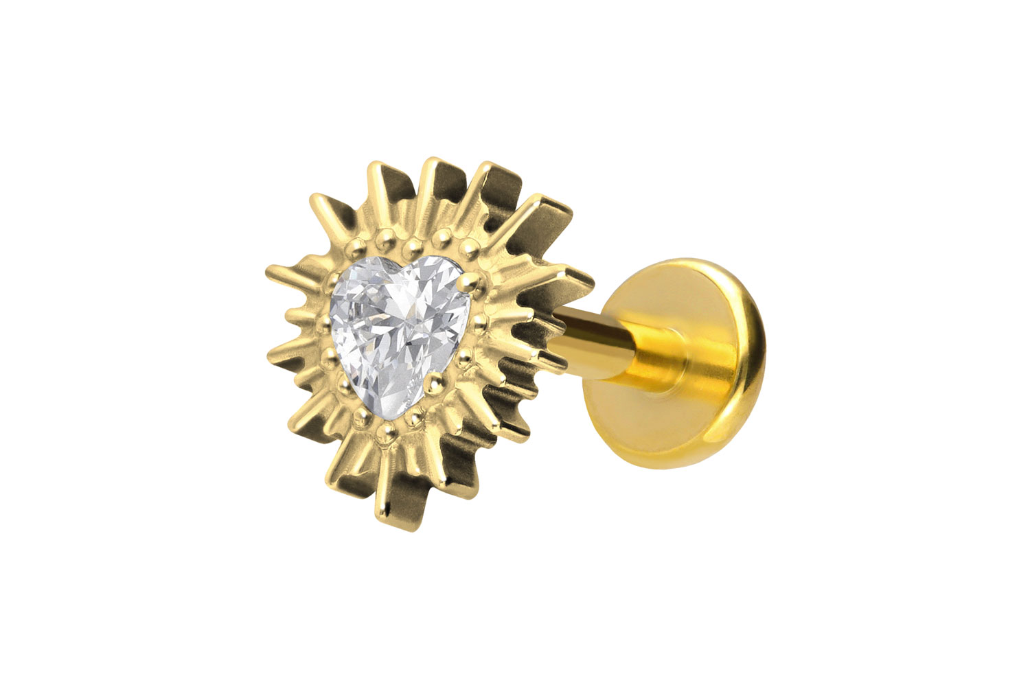 Titanium labret with push fit CRYSTAL HEART + SUNRAYS