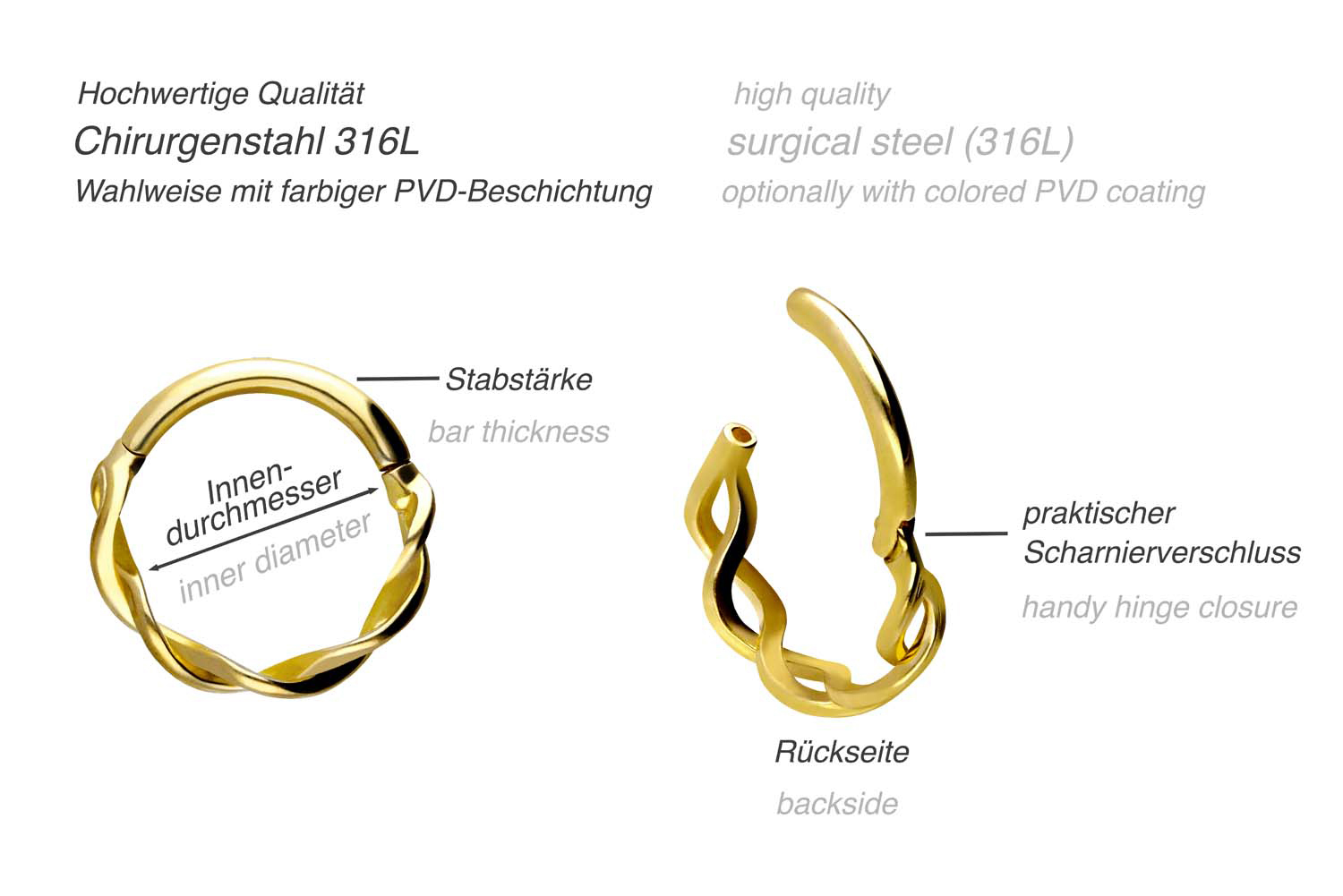 Chirurgenstahl Segmentring Clicker DOPPELT GEDREHT