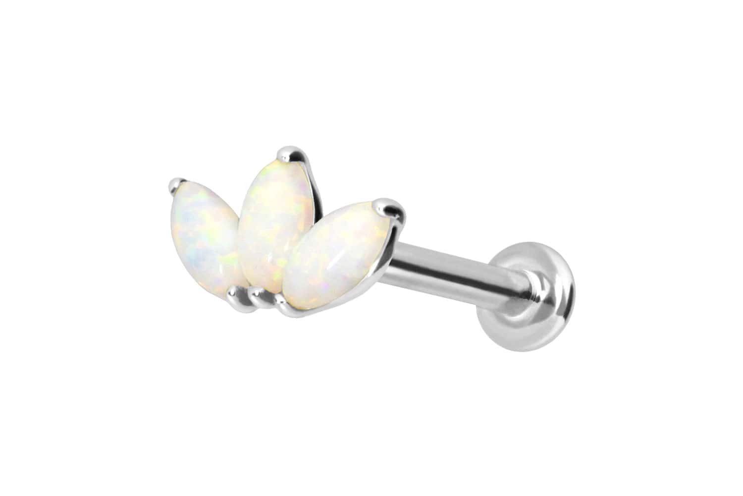 14 Karat Gold Labret mit Push Fit LOTUSBLÜTE + SYNTHETISCHE OPALE