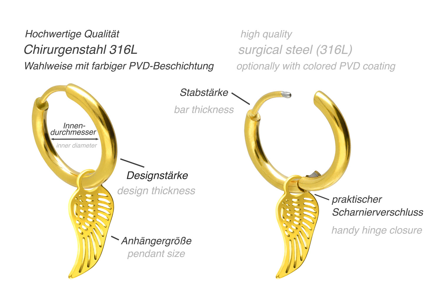 Surgical steel ear clickers creoles WING