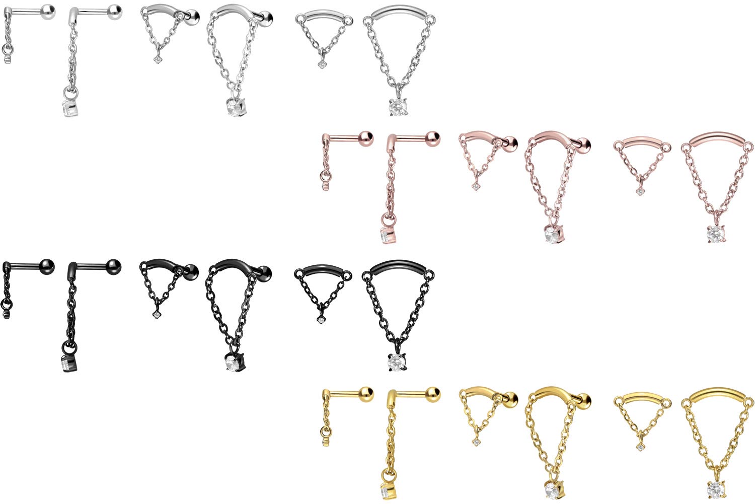 Surgical steel ear piercing ARCH + CHAIN + CRYSTAL
