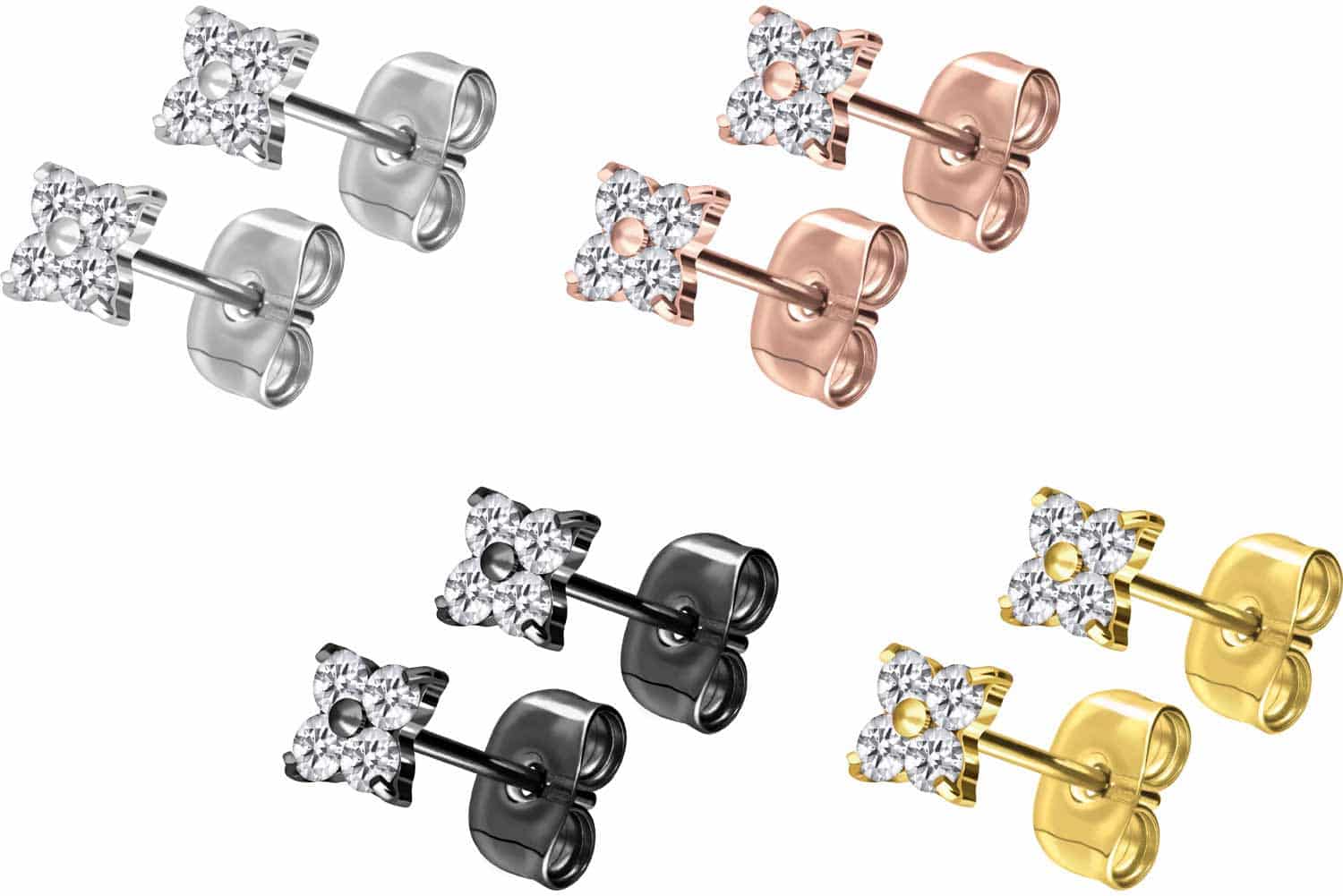 Titanium ear studs CRYSTAL FLOWER