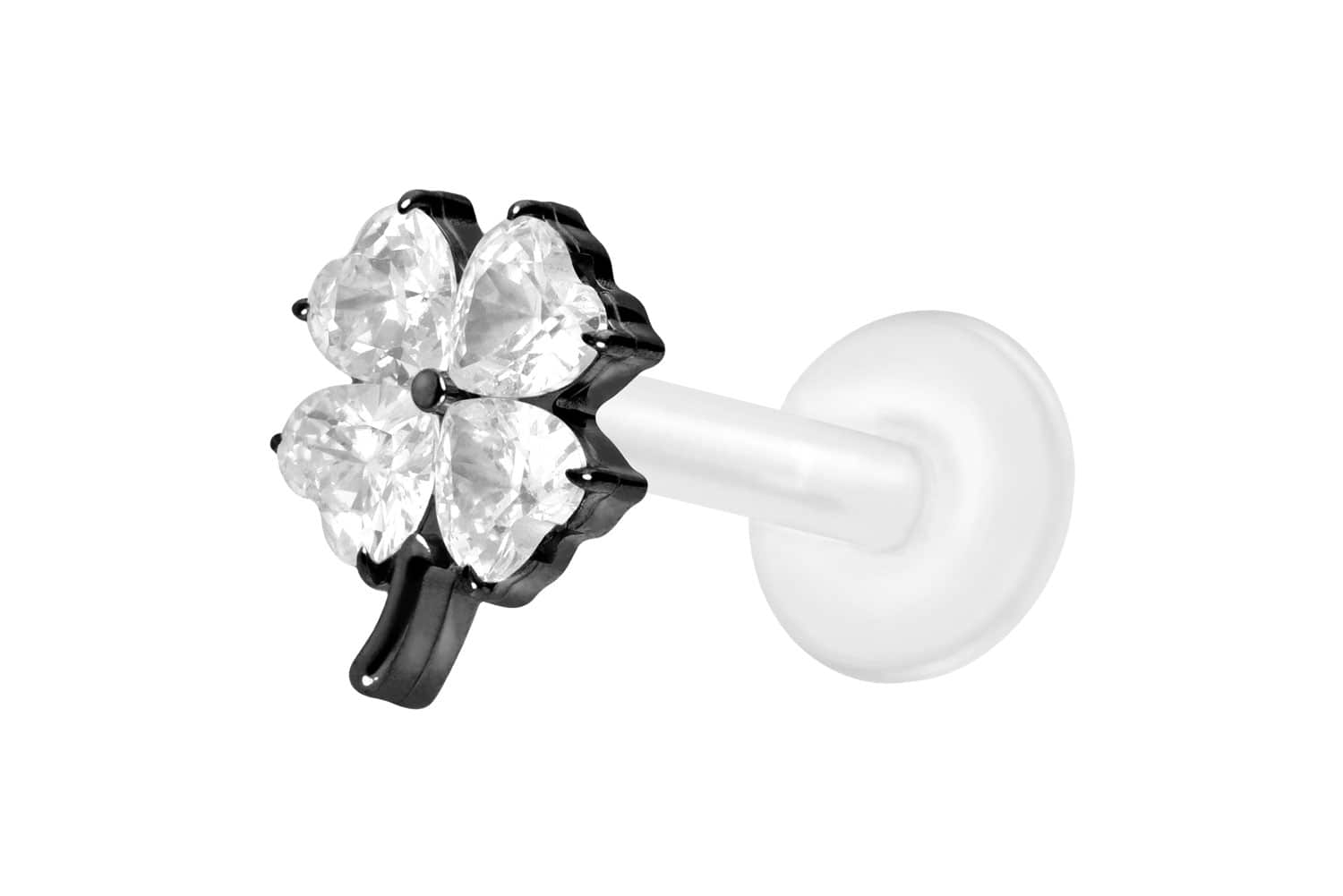 PTFE Labret mit Innengewinde + Titan-Aufsatz KRISTALLKLEEBLATT