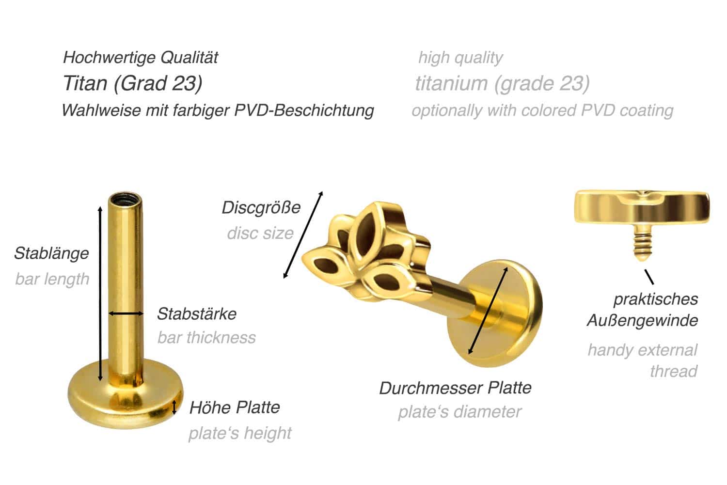 Titan Labret mit Innengewinde LOTUSBLÜTE