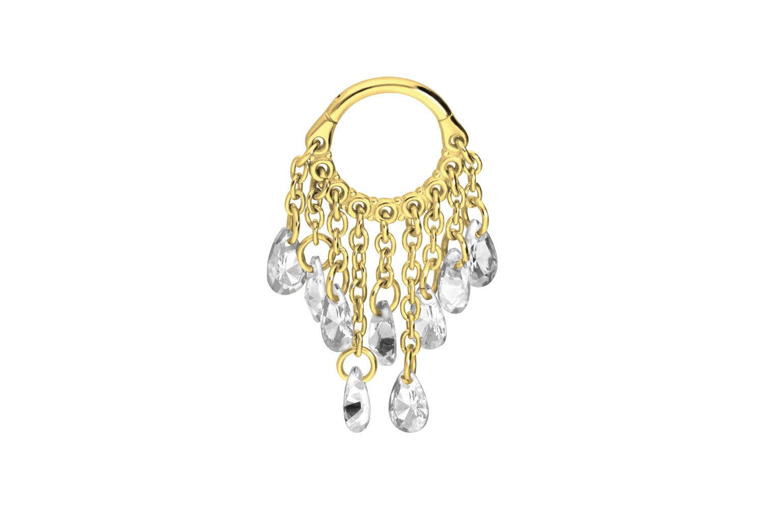 Surgical steel segment ring clicker CHAIN CURTAIN + CRYSTAL DROP