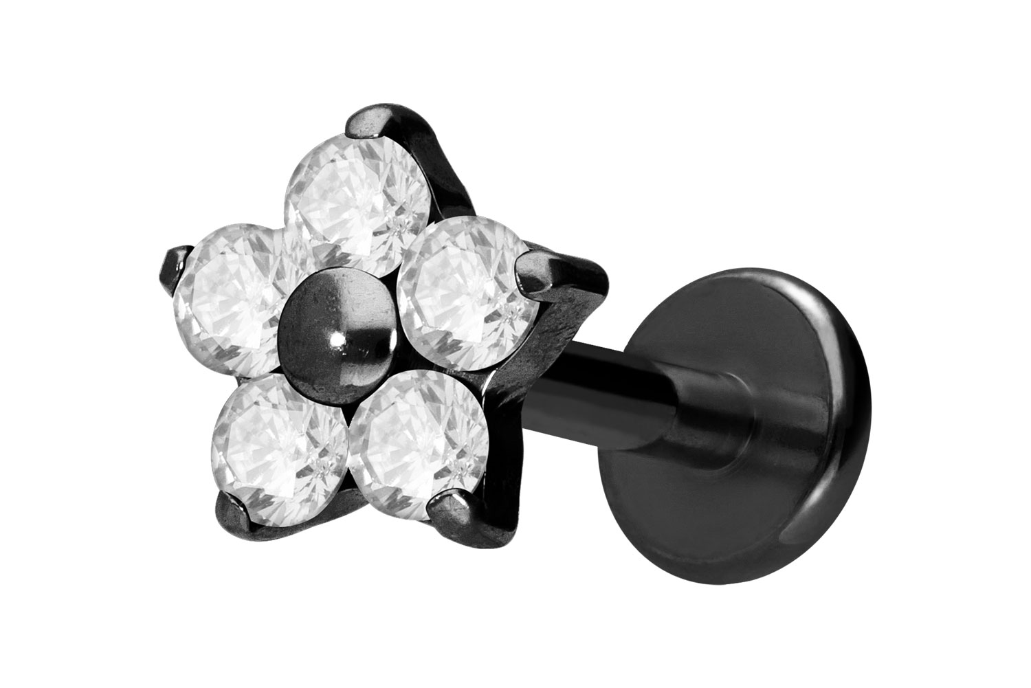 Titanium labret with internal thread CRYSTAL FLOWER