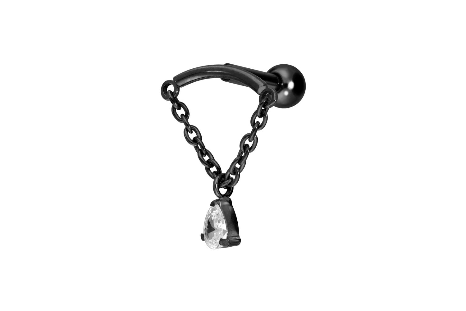 Titanium ear piercing with internal thread ARCH + CHAIN + CRYSTAL DROP