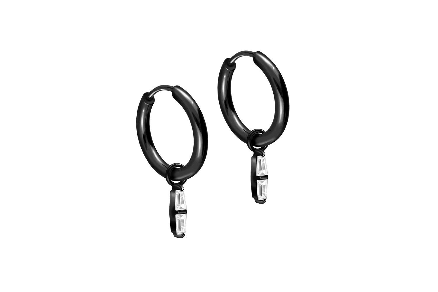 Chirurgenstahl Ohrclicker Creolen 2 EINGEFASSTE KRISTALLRECHTECKE