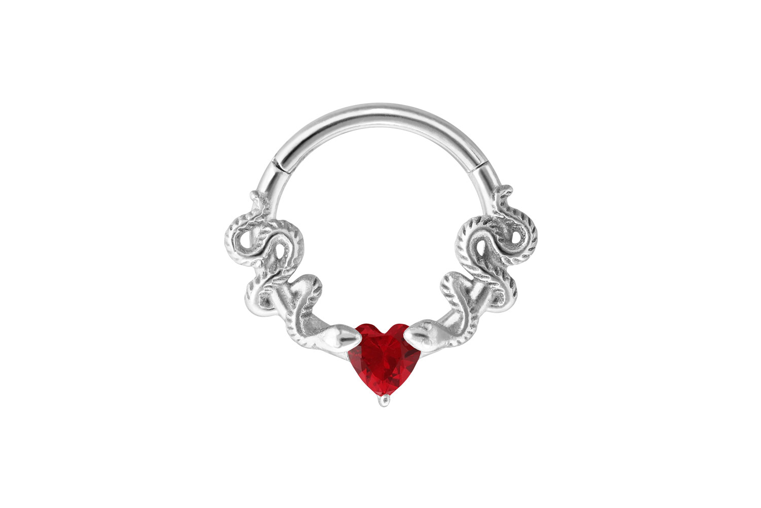Surgical steel segment ring clicker CRYSTAL HEART + 2 SNAKES