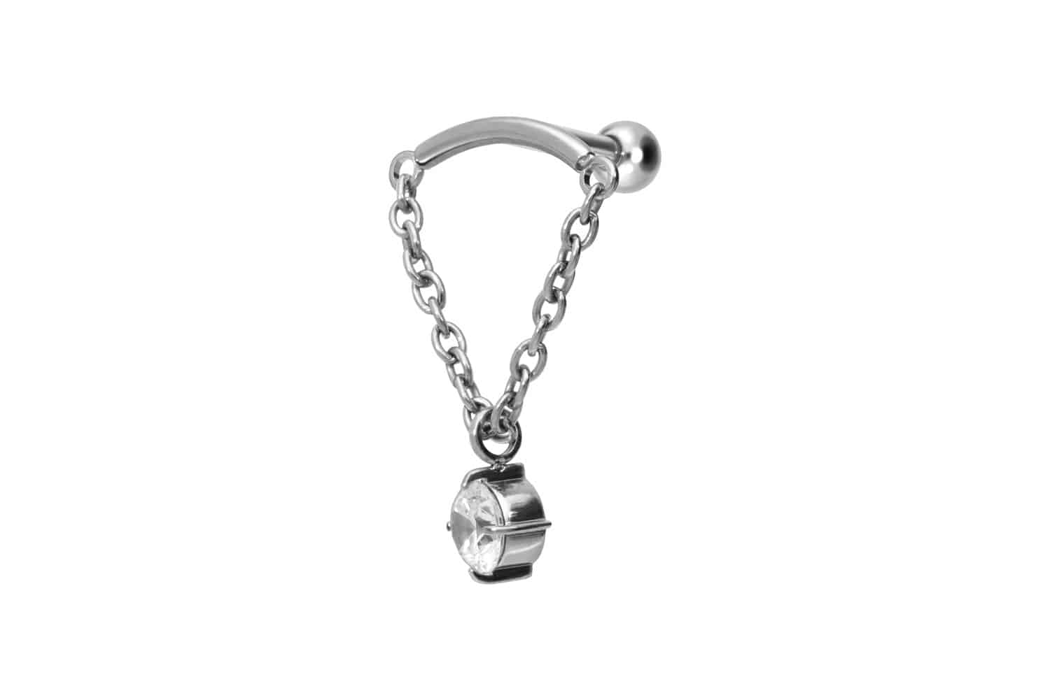 Titan Ohrpiercing mit Innengewinde BOGEN + KETTE + KRISTALL