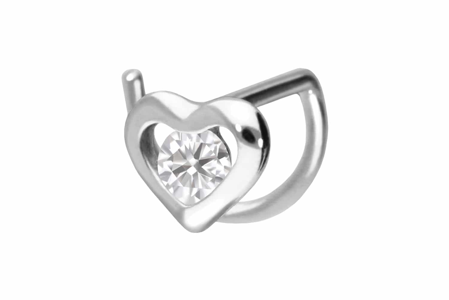 14/18 carat gold nose stud spiral MOISSANITE + HEART