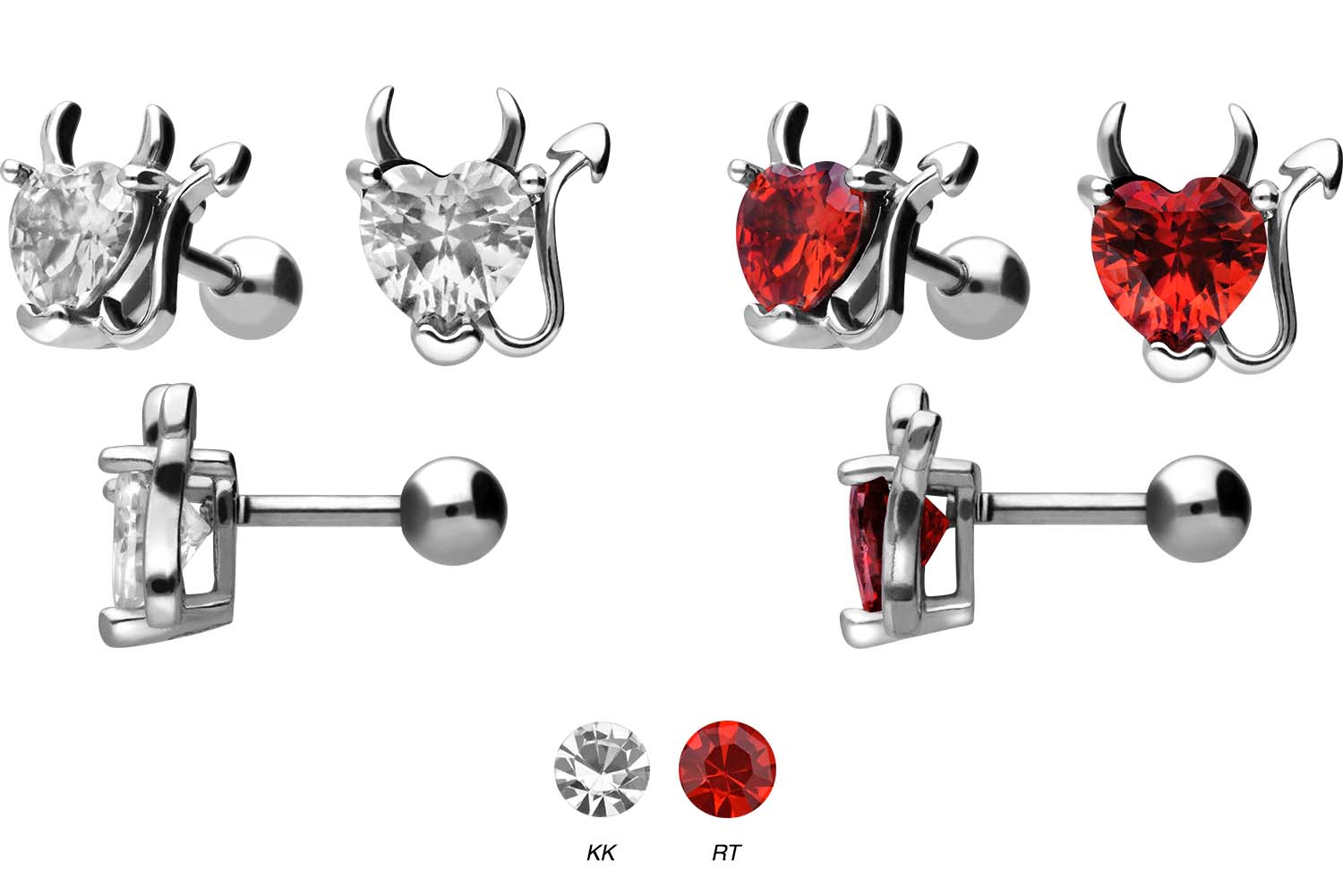 Surgical steel ear piercing DEVIL'S HEART