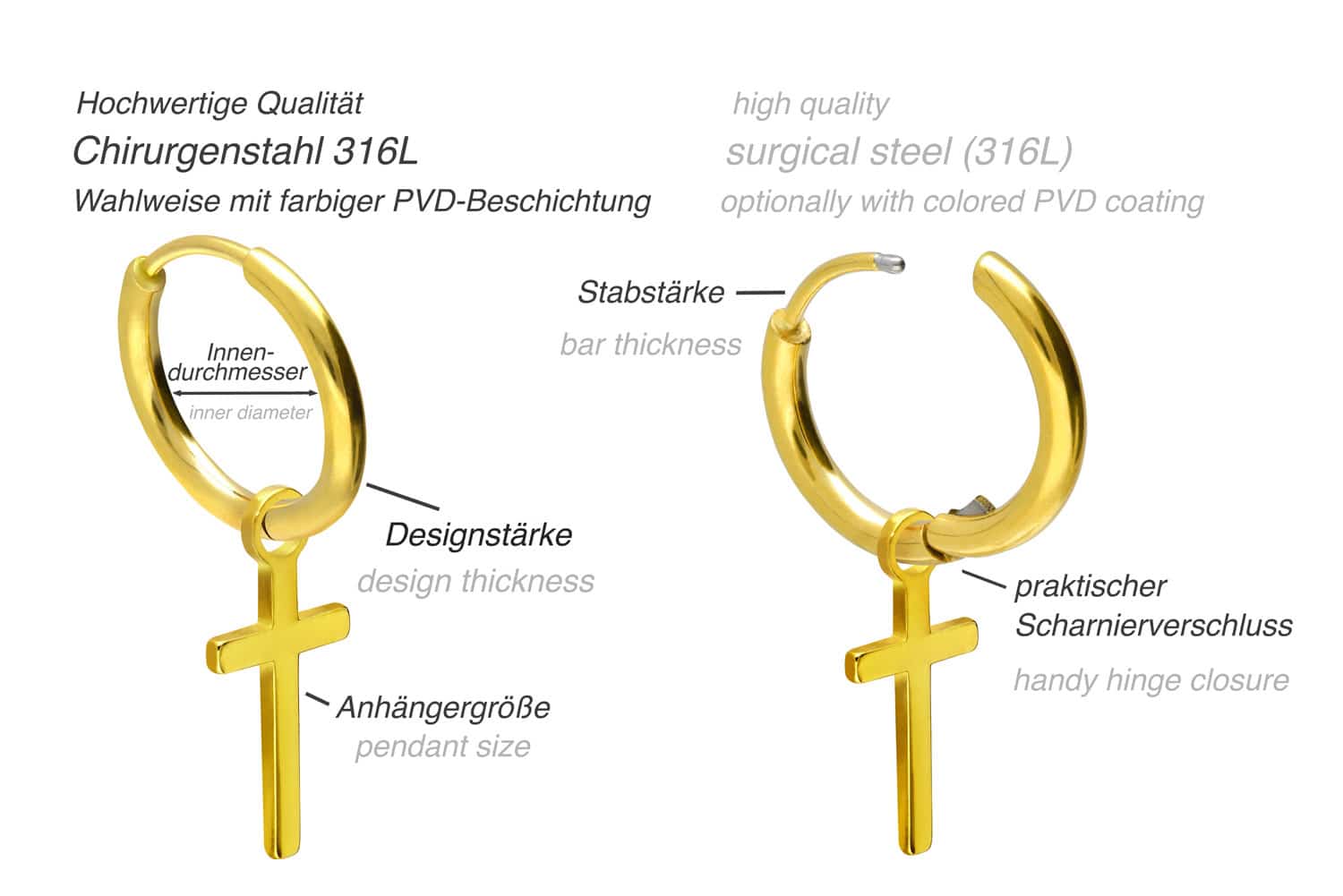 Surgical steel ear clicker creoles CROSS