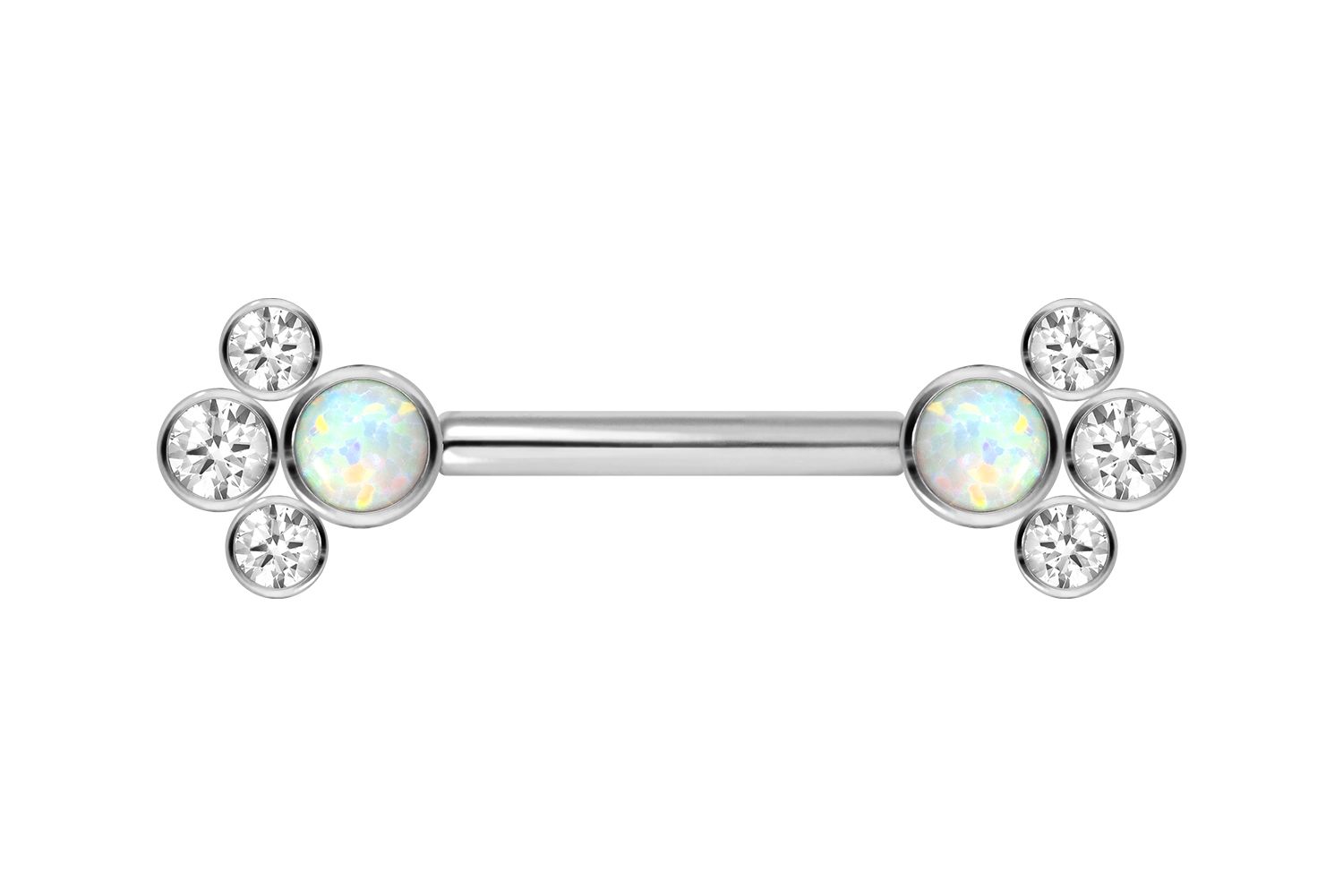 Titanium barbell with push pin SYNTHETIC OPAL + 3 CRYSTALS