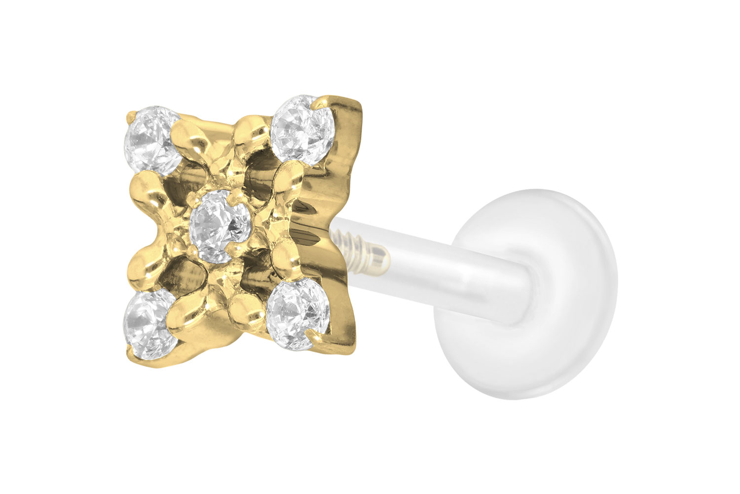 PTFE labret with internal thread + titanium attachment CRYSTAL FLOWER