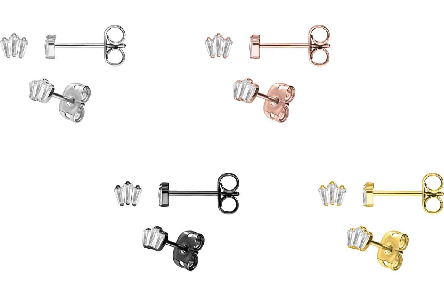 Titanium ear studs 3 SETTED CRYSTAL RECTANGLES
