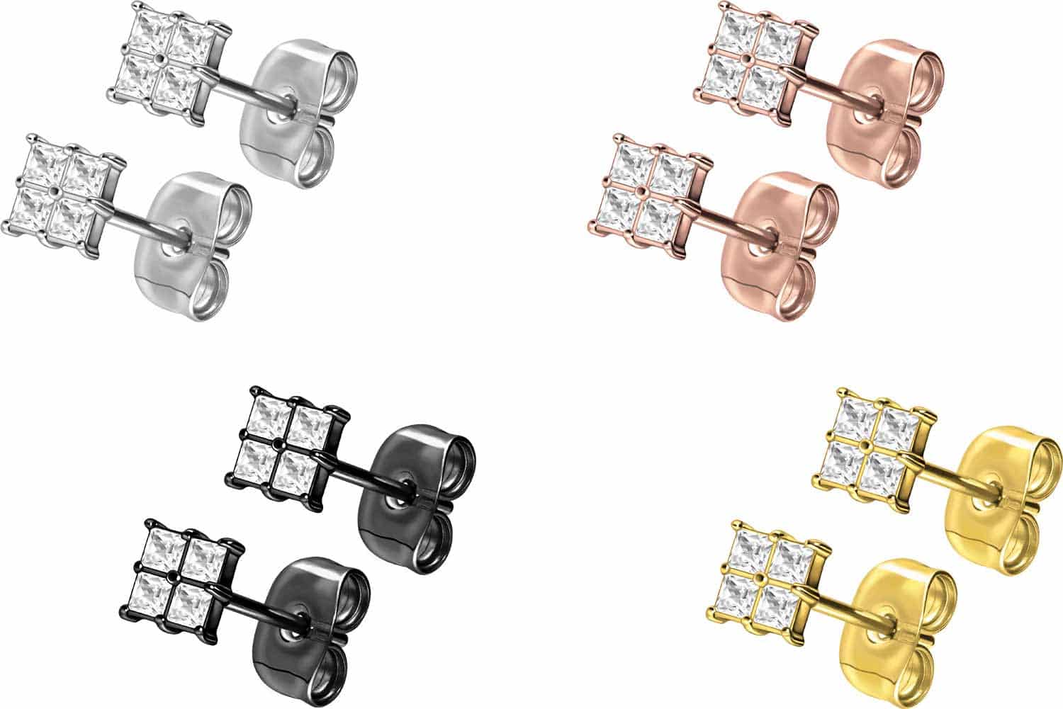 Titanium ear studs SETTED CRYSTAL SQUARE