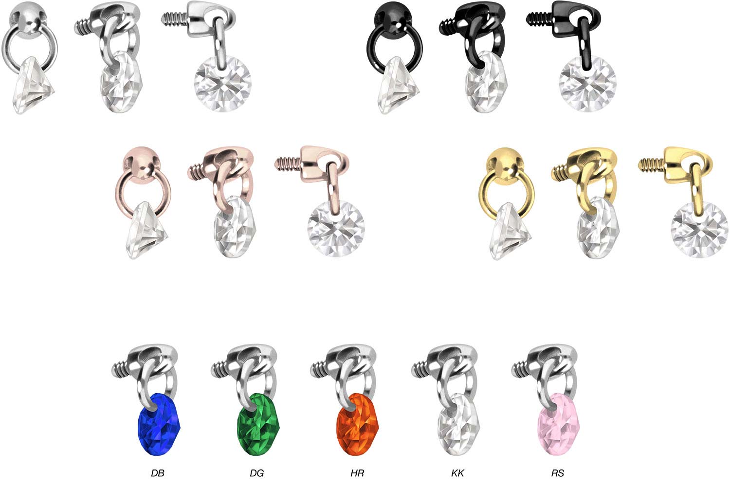 Titanium screw-in attachment with external thread ROUND CRYSTAL