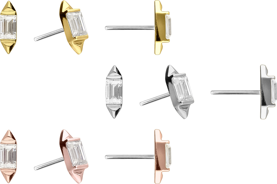 14 carat gold attachment with titanium push pin MOISSANITE RECTANGLE + 2 CONES