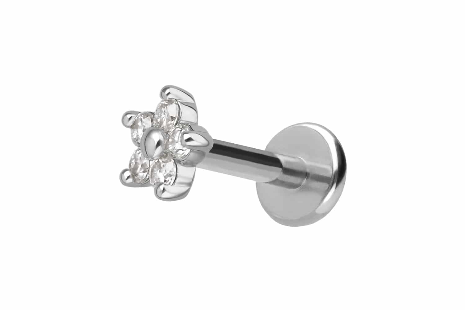 Titan Labret mit Innengewinde + 925er Silber Aufsatz MOISSANIT-BLUME