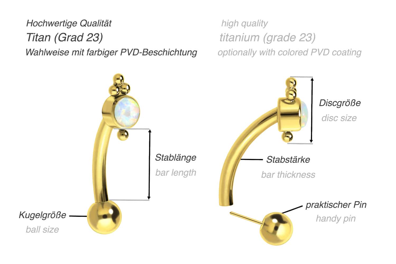 Titan Banane mit Push Fit SYNTHETISCHER OPAL + KUGELN