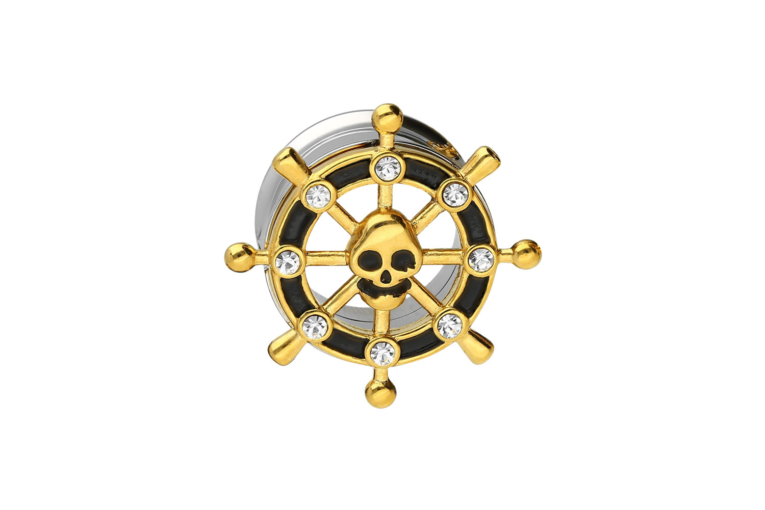 Surgical steel double flared tunnel STEERING WHEEL + SKULL SALE