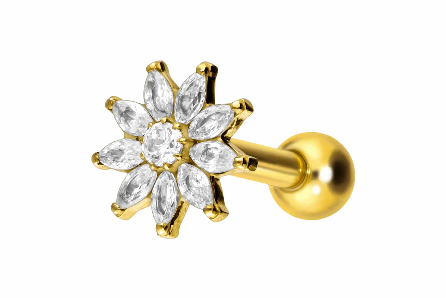 Titanium ear piercing with internal thread CRYSTAL FLOWER