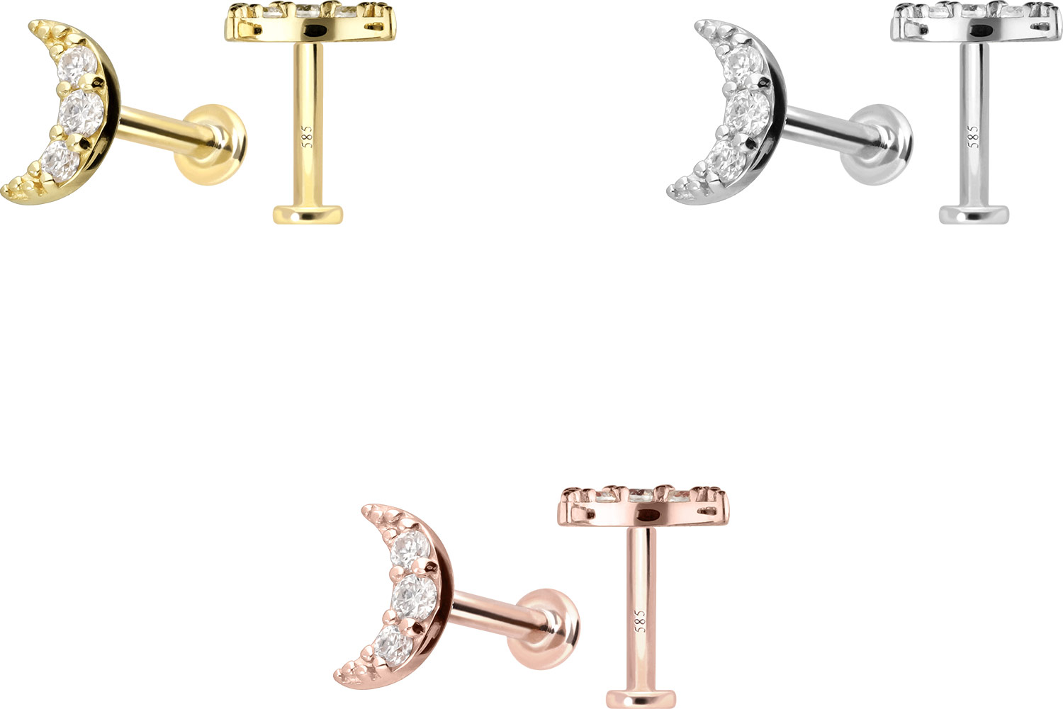 14 carat labret with internal thread MOISSANITE MOON