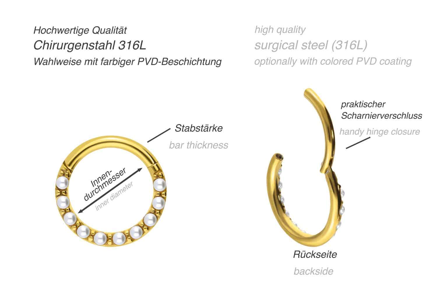 Surgical steel segment ring clicker SYNTHETIC PEARLS ++SALE++