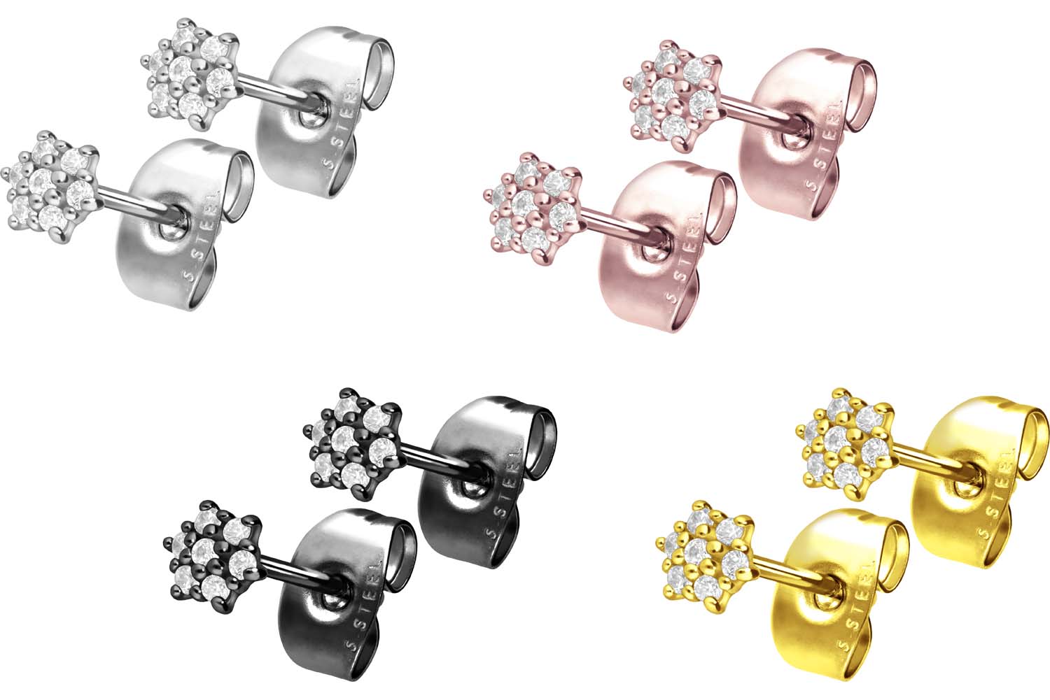 Surgical steel ear studs CRYSTAL FLOWER